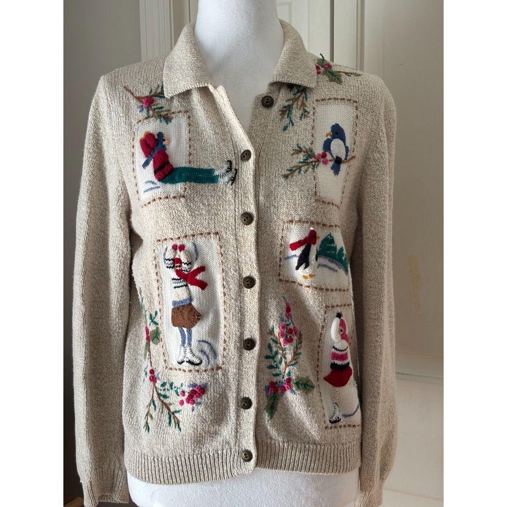 Y2K Vintage Alfred Dunner Ice Skater Embroidered Cardigan Petite Grandmacore